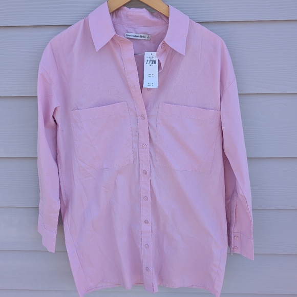 Abercrombie Dress NWT Size S Pink Mini Shirt Buttondown Poplin Collar Pockets - Picture 5 of 6